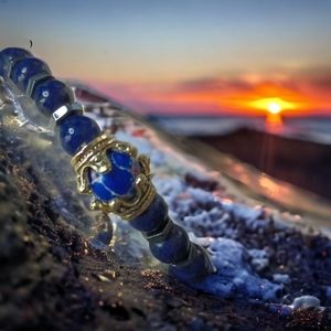 Blue Beaded Unisex Bracelet w/ Accent Stone | Single Strand